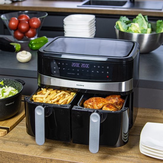 Klausberg 7573 - Dubbele Airfryer XXL - Heteluchtfriteuse - touchscreen - 9Liter - 1750W
