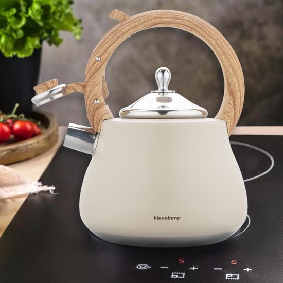 Klausberg KB-7919 - fluitketel - 2.8 L - rvs - alle warmtebronnen - creme met zilveren elementen