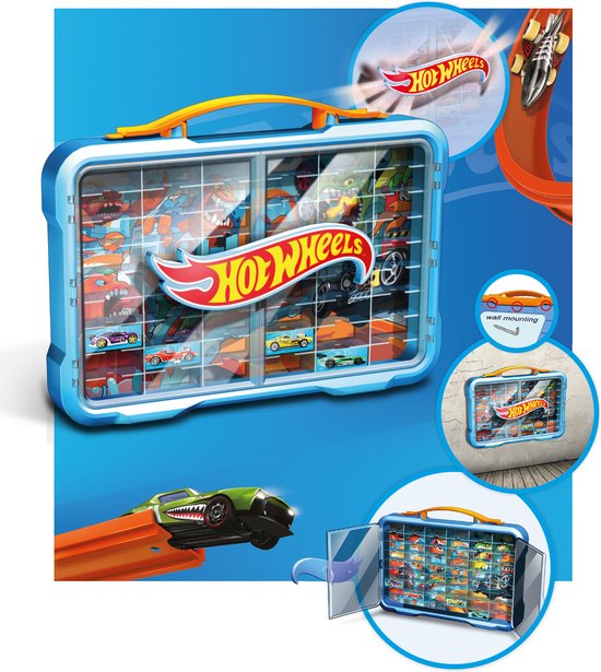 Klein Toys Hot Wheels - verzamelkoffer - vitrine - geschikt voor 54 auto's - blauw oranje