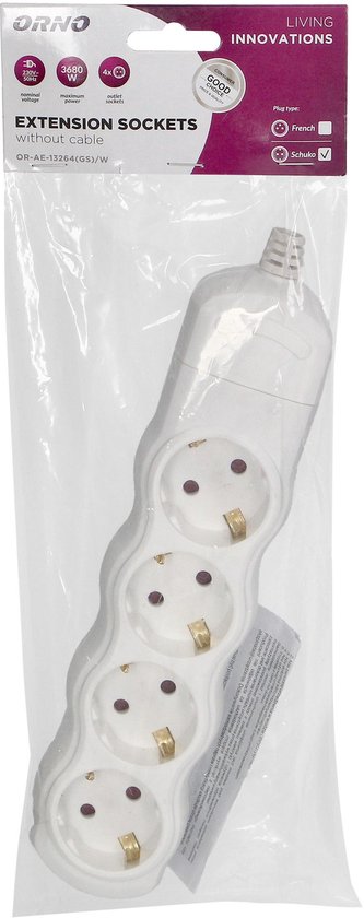 Stekkerdoos - Verdeelstekker 4 voudig - Verdeeldoos horizontaal - Stekkerblok zonder snoer/kabel - Wit