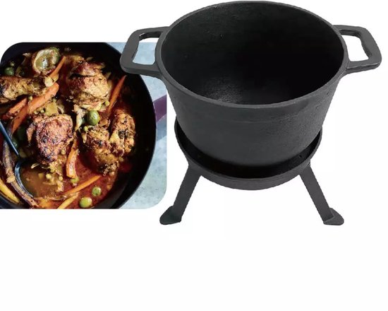 Kinghoff KH1733 Gietijzeren Campingpan Set - 3-in-1 - 8 Liter - Geschikt voor Vuur, Kookplaat & Oven - Incl. Grilldeksel & Onderstel - Camping - Kamperen