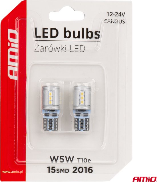AMiO LED-lampen CANBUS T10e W5W 15x2016 SMD Wit 12V/24V