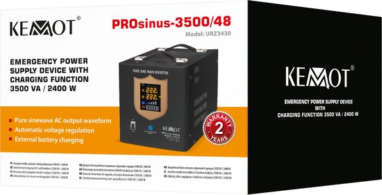 KEMOT PROsinus Serie - Noodstroomvoorziening - 3500VA - 2400W - 48V naar 230V