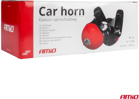 AMiO Premium Hoorn Harde Toeter/Claxon 115dB voor Auto 125mm 12V Rood Zwart (set)
