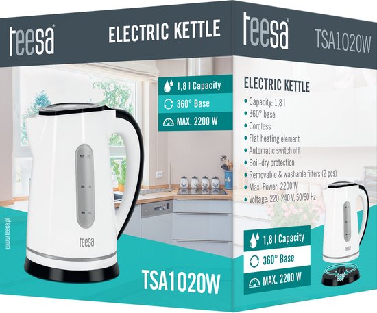 Teesa TSA1020W - Draad- en geruisloze waterkoker, 1,8 liter, wit