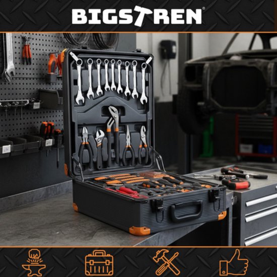 Bigstren Complete 1000-delige gereedschapsset in aluminium trolleykoffer voor elke klus thuis en in de werkplaats