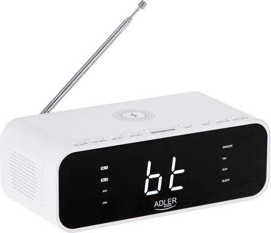 Adler 1192W - Wekkerradio met draadloze oplader voor je telefoon - Wit