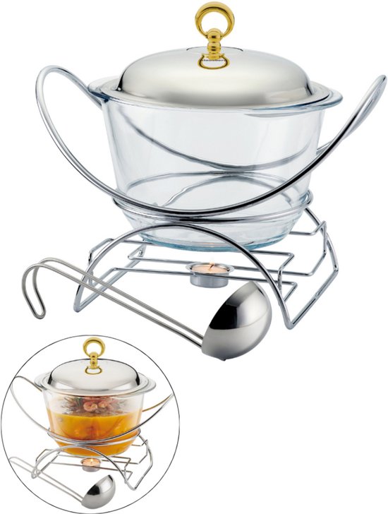 Klausberg 7920 - voedselverwarmer - pot vorm - RVS / glas / 4 liter