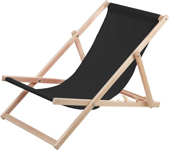 Set van 4 stuks - Strandstoel - ligstoelen - Verstelbaar - Inklapbaar - beukenhout - Zwart