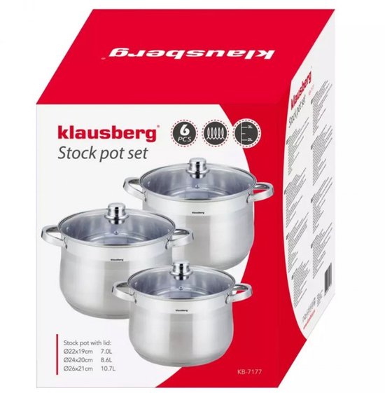 Klausberg 7177 - Pannenset - 3 delig - 7 - 8.6 - 10.7 liter