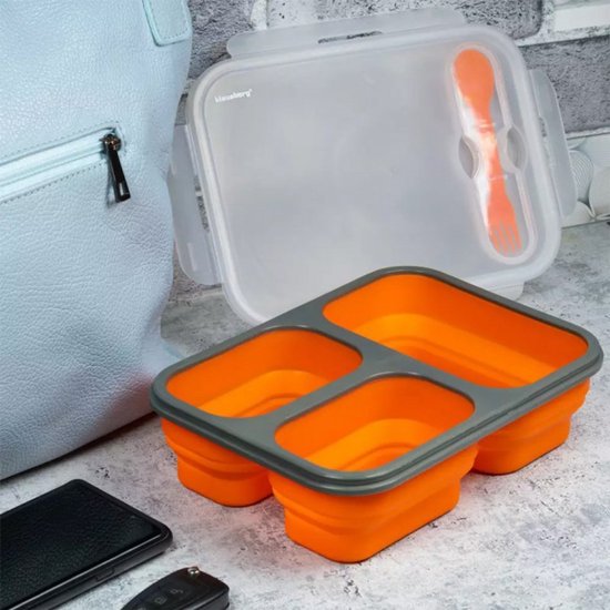 Klausberg KB-7024 - Siliconen Lunchbox - 3 Compartimenten - Vouwbaar - Veilig voor Magnetron en Vaatwasser