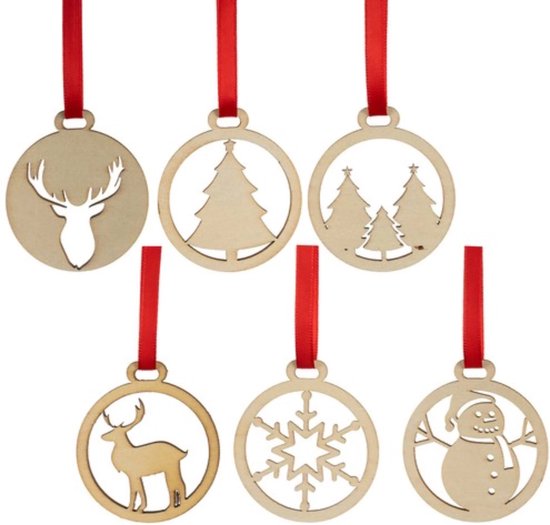 Ruhhy Houten Kerstballen – Set van 36 Stuks, Beige, DIY Decoratie – Perfect voor Kerstboom