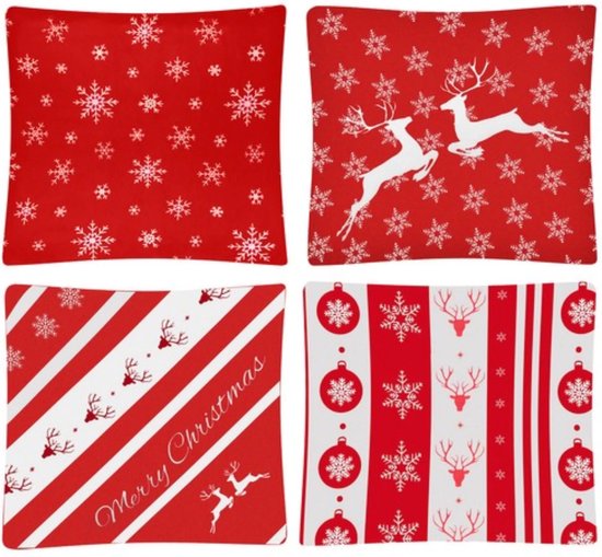 Ruhhy Kerst Kussenhoezen Set – 4 Stuks, Fluwelen Afwerking, 45x45 cm – Perfect voor Feestelijke Decoratie