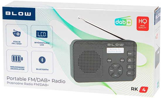 BLOW RK4 Draagbare Radio - DAB+/FM - Bluetooth - USB-C - Ingebouwde Accu - LCD Scherm