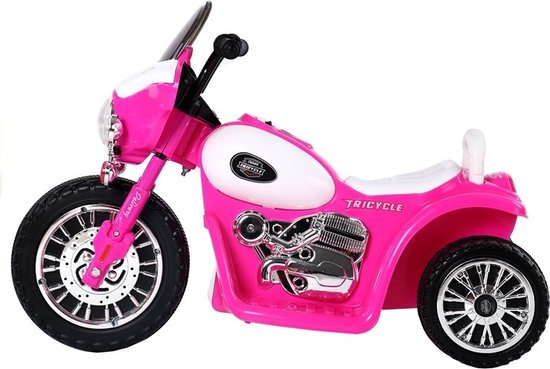 Elektrische politie chopper - trike - motor voor kinderen tot 25kg max 1-3 km/h roze - kids motor - kindermotor - politiemotor