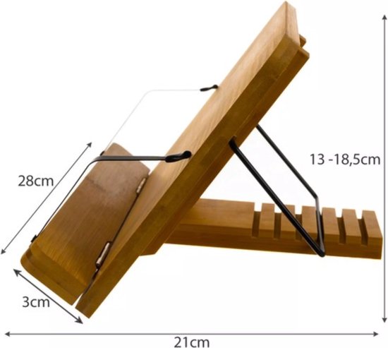 Malatec Kookboeken standaard - bamboe - verstelbaar - metaal - 21 x 28 cm - tablet houder