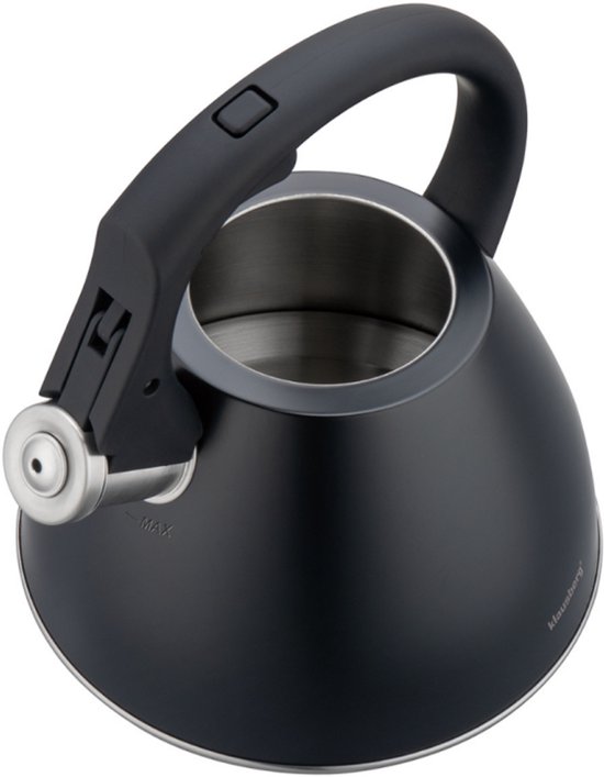 KLAUSBERG KB-7952 Fluitketel 2,5 L – Zwart Mat – Soft-Touch Handgreep – Inductie – RVS – Met Fluit