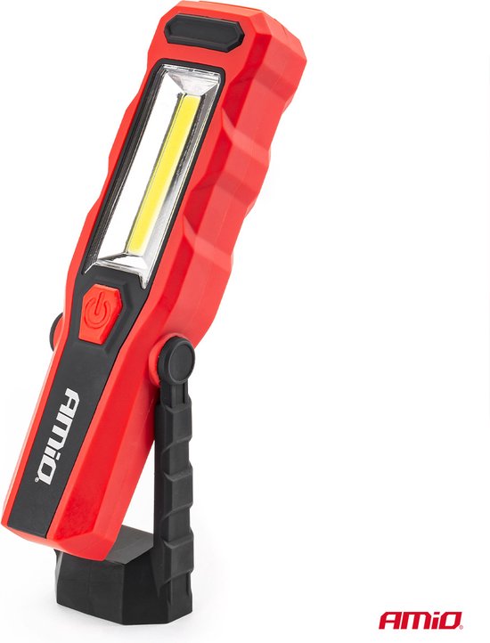 AMiO Magnetische Werklamp Looplamp Inspectie Auto Zaklamp met 12-24V en 230V Lader Rood Zwart