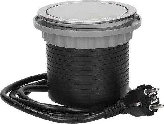 Pop-up stekkerdoos - Verdeelstekker 3 -voudig - Stekkerblok met twee USB-A laadpunten - RVS/INOX