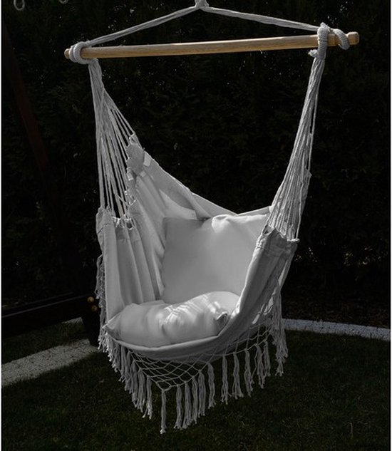 Ruhhy Grijze Braziliaanse hangstoel met kussens - perfect voor tuin