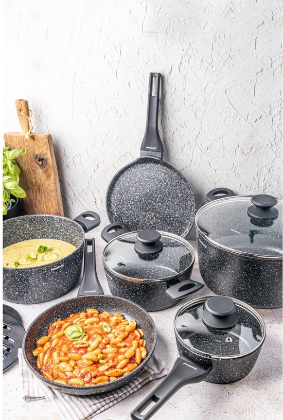 Klausberg 7658 - 12 delige pannenset - Kookpannen - 16-20-24-24-24-28 cm - zwart - met deksel