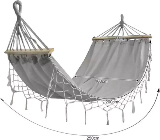 Gardlov Grote Tuinhangmat met Frame 200 x 100 cm - Veilig en Comfortabel - Grijs