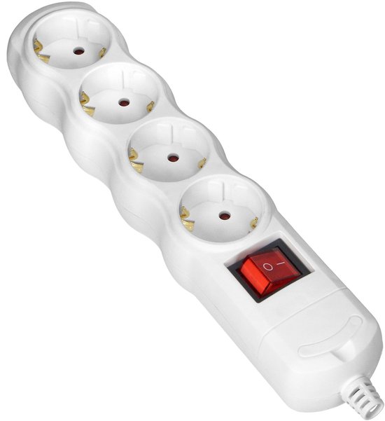 Stekkerdoos met schakelaar - Verdeelstekker 4-voudig - Stekkerblok zonder snoer/kabel - Wit
