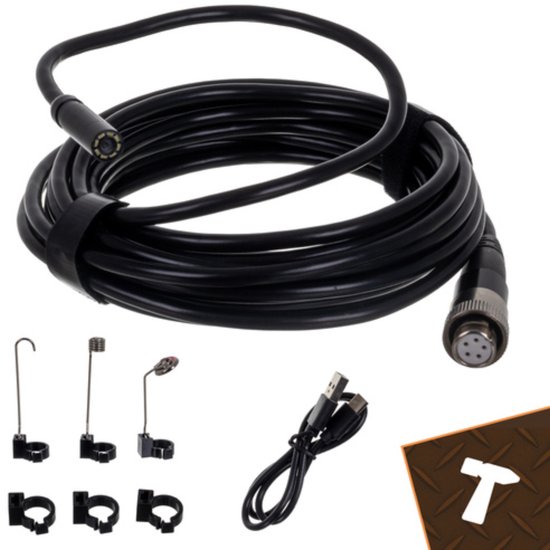 Bigstren Endoscoop inspectiecamera 5 meter met LED verlichting display en accessoires voor leidingen en motoren