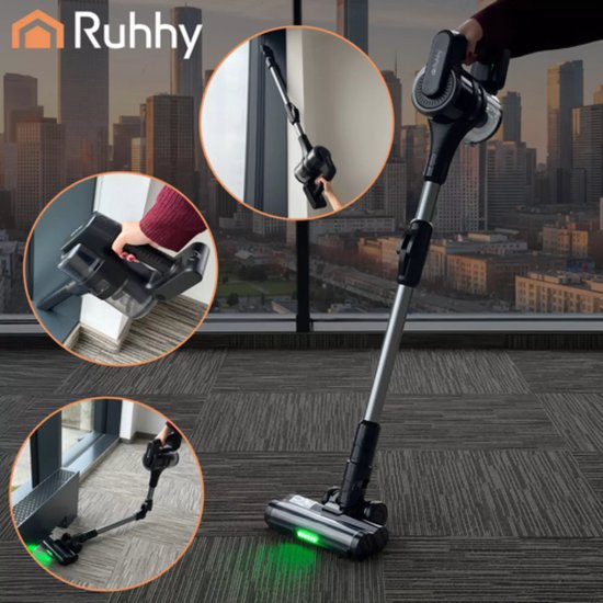 Ruhhy LunPro 400W steelstofzuiger met 35 kPa zuigkracht, LED-borstel en 52 min werktijd