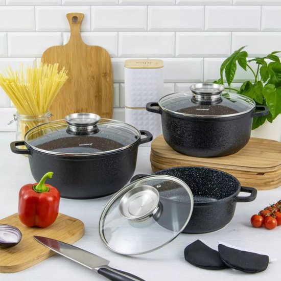 Klausberg 7360 - Pannenset 12 delig - zwart - marmer coating