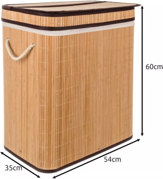 Ruhhy Wasmand dubbel - bamboe - 100 liter - 60 x 54 cm - lichte en donkere was - natuurlijke look