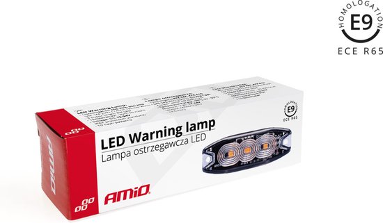 AMiO Stroboscoop Zwaailicht Slanke Amber Grillmontage Flitslamp 3x3W LED R65 R10 12/24V IP67 Oranje