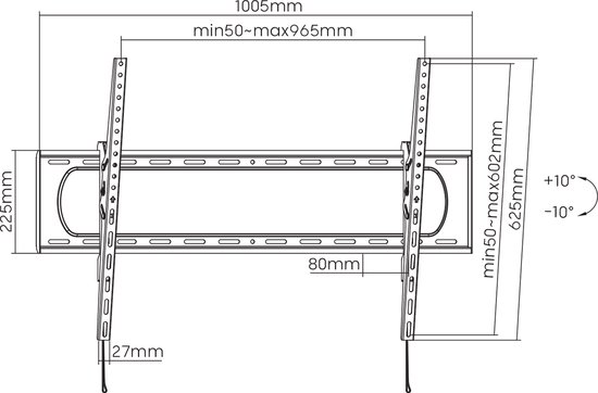 Maclean - TV-beugel - beugel voor TV of monitor - max. VESA 900x600 - voor 60-120" tot 120kg - Zwart
