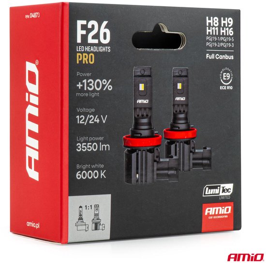 AMiO LumiTec F26 Night Breakers H8 H9 H11 H16 +130% PRO LIMITED LED Mistlampen Koplampen - 68W 12V 24V FULL CANBUS Mistlicht Dimlicht