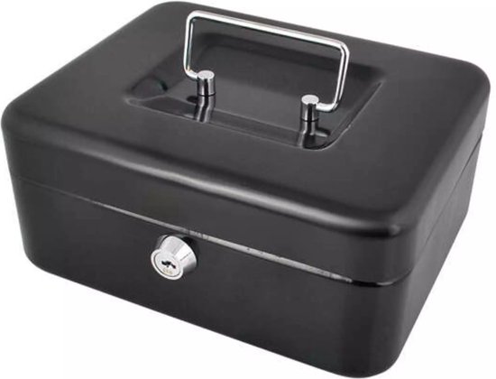Malatec Geldkist met slot - zwart - PP/ijzer - 20 x 16 x 9 cm - geldbox - kluis/spaarpot - incl 2 sleutels