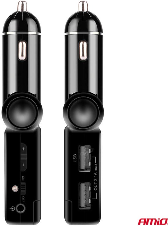 Car FM Transmitter - 2xUSB-A - 12V/24V - Bluetooth - Handsfree Bellen - Compact en Vouwbaar