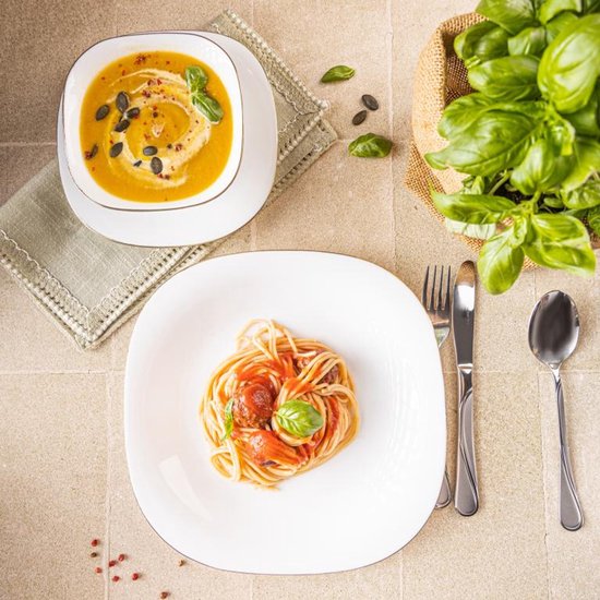 KingHoff Servies Set TOPAZ 18-delig - Wit Vierkant Bordenset met Gouden Rand - Servies voor 6 Personen - Geschikt voor de Vaatwasser