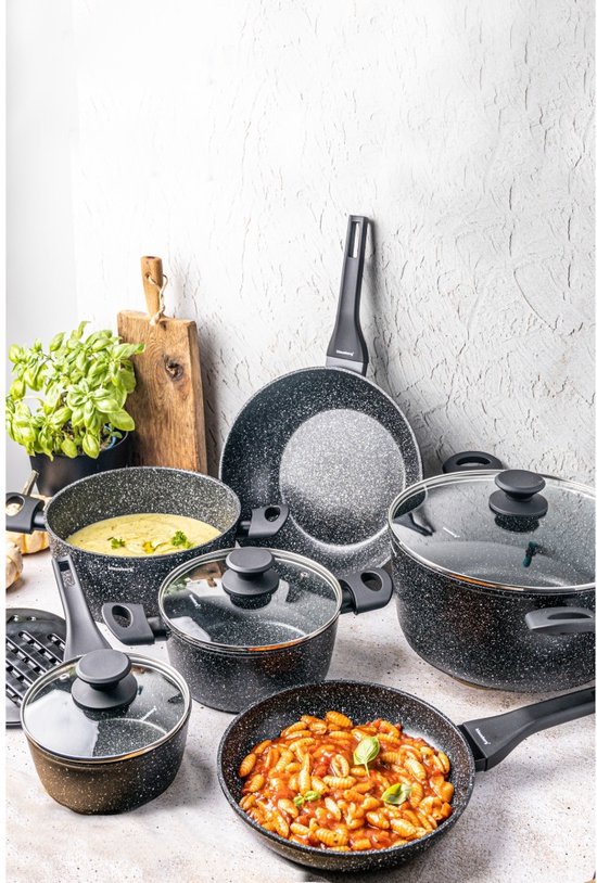 Klausberg 7659 - 12 delige pannenset - Kookpannen - 16-20-24-24-28-28 cm - zwart - met deksel