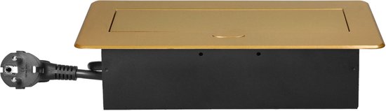 Bureau stekkerdoos met USB A&C - Pop up stekkerblok met 2 stopcontacten- Inbouw Verdeelstekker met RVS afwerking - Verdeeldoos met 1.5 meter kabel - voor max. 3680 Watt - Penaarde - Messing
