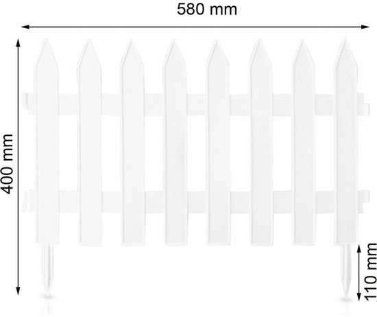 Prosperplast Tuinhekjes - 6x stuks - kunststof - 350 cm - 60 x 40 cm - wit - borderrand - tuinafscheiding