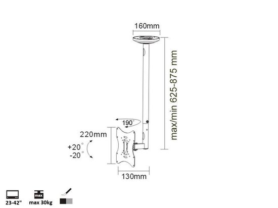 Maclean - TV-beugel - TV-Houder - Vast plafondbeugel LCD LED TV 23"-42" 30kg / VESA