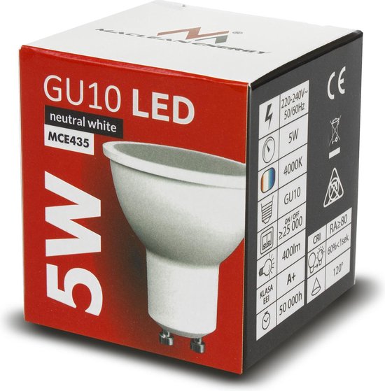 Maclean Energy MCE435 - LED Lamp - GU10 - 5W - Neutraal Wit 4000K