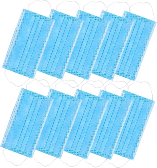 ProMedix PR-280 Medische, gecertificeerd mondkapjes CE EN 14683:2019 - set 10 stuks - blauw - BFE> 98%