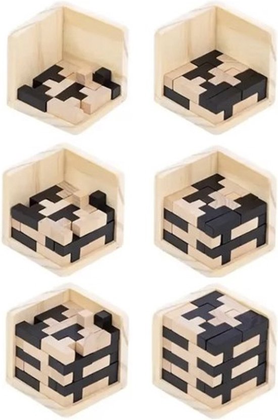 Houten 3D Puzzel | Kubus | Tetris puzzel | 50 delig | Breinbreker