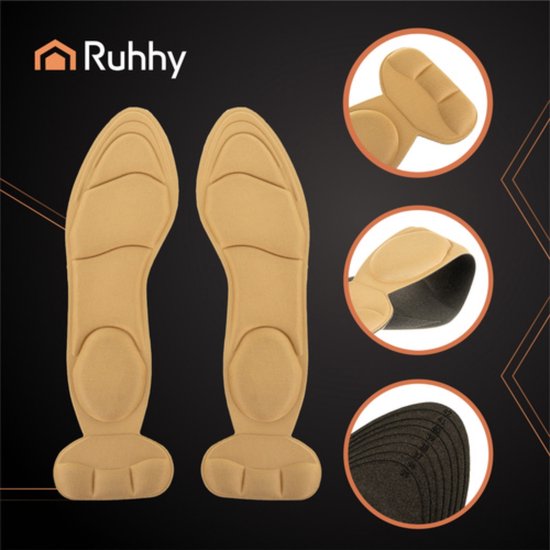 Ruhhy Beige inlegzolen voor hoge hakken – comfortabele zooltjes met demping en antislip, op maat te knippen
