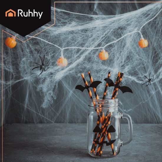 Ruhhy Halloween spinnenweb met 2 spinnen rekbaar kunstweb decoratie voor binnen en buiten