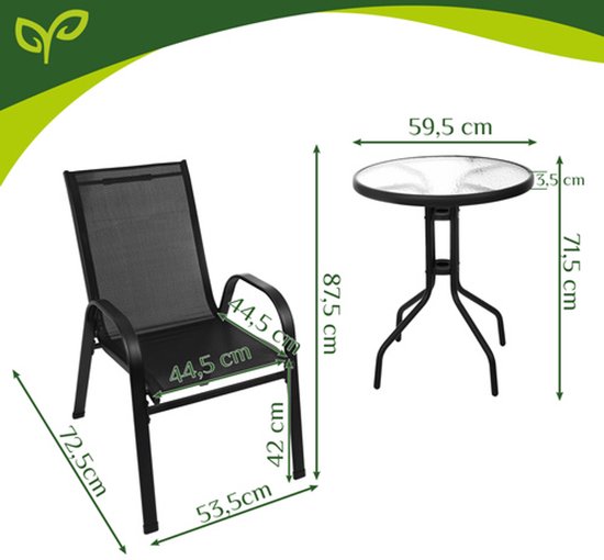 GARDLOV balcony garden furniture set, table + 2 chairs, for terrace, balcony and garden