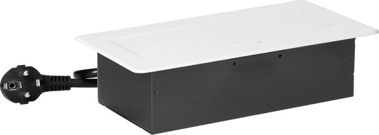 Bureau stekkerdoos - Pop up stekkerblok met 2 stopcontacten, USB A & C - Inbouw Verdeelstekker met RVS afwerking - Verdeeldoos met 1.5 meter kabel - voor max. 3680 Watt - Penaarde - Wit