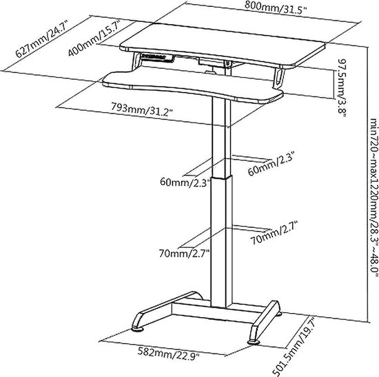 Maclean Elektrisch bureau - hoogteverstelling max hoogte 122cm max 37 kg - voor werk rechtop zitten