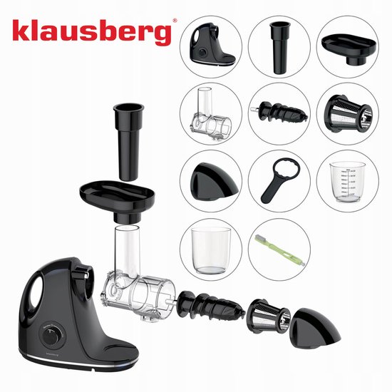 Klausberg Slow Juicer KB-7863 – 150W | Cold Press | Stille Juicer - Groenten en Fruitpers – Met Pulpreservoir - Juice Maker - Grijs